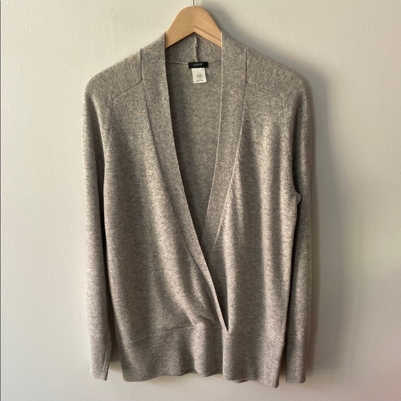 J. Crew Sweaters - J Crew Wool Cashmere Faux Wrap Sweater Heather Grey Size Large